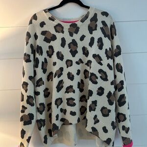 Sundry Cream and Brown Crew Neck Sweater with Animal Print